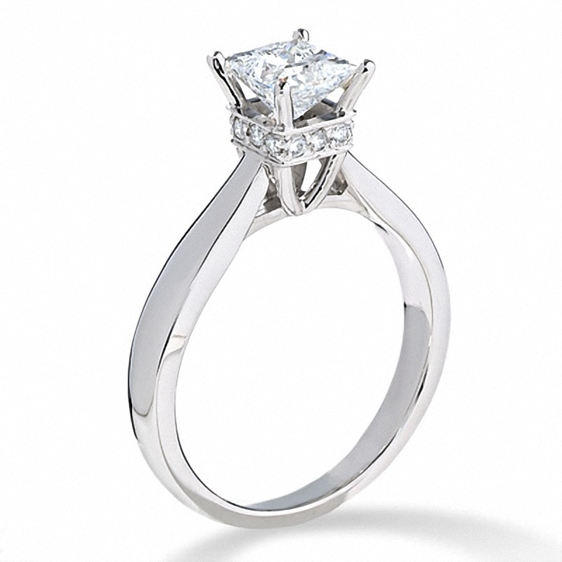 Main Image 2 of Previously Owned - 3/4 CT. Princess-Cut Diamond Solitaire Crown Ring in 14K White Gold