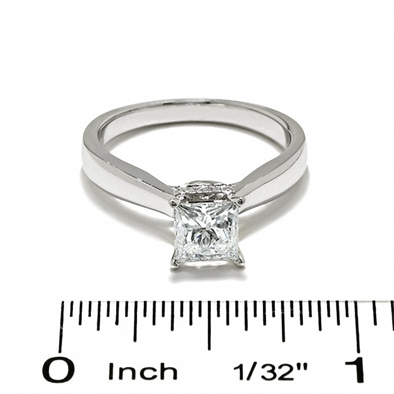 Main Image 3 of Previously Owned - 3/4 CT. Princess-Cut Diamond Solitaire Crown Ring in 14K White Gold