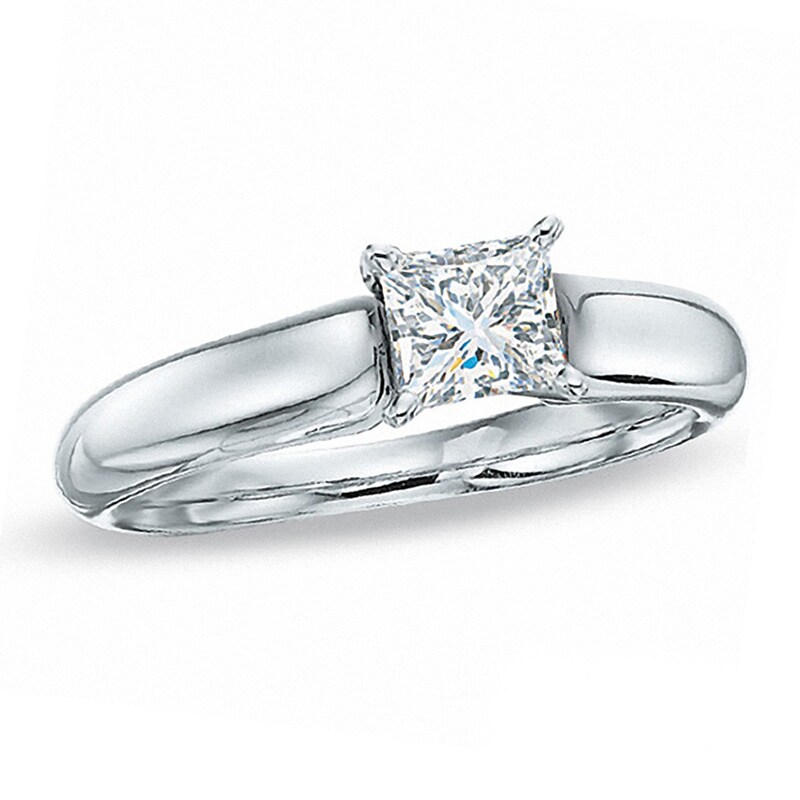 Main Image 1 of Previously Owned - 1/2 CT. Princess-Cut Diamond Solitaire Engagement Ring in 14K White Gold (I/I1)