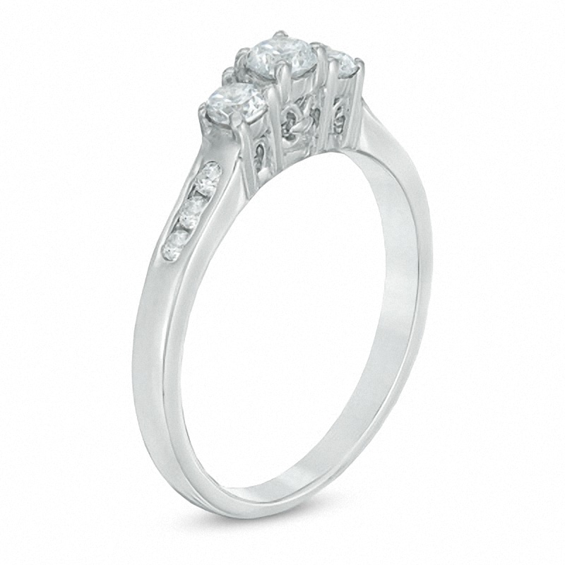 Main Image 2 of Previously Owned - 1/2 CT. T.W. Diamond Past Present Future® Ring in 14K White Gold