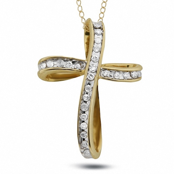 Previously Owned - 1/8 CT. T.w. Diamond Loop Cross Pendant in 10K Gold