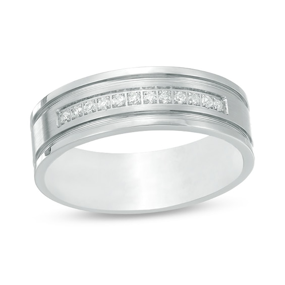 Previously Owned - 1/8 CT. T.w. Diamond Comfort-Fit Wedding Band in Stainless Steel