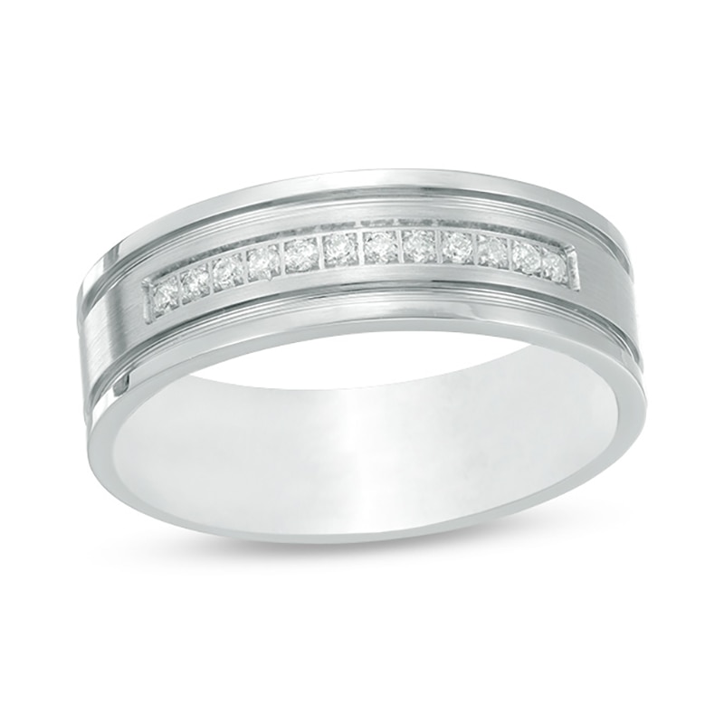 Main Image 1 of Previously Owned - 1/8 CT. T.W. Diamond Comfort-Fit Wedding Band in Stainless Steel