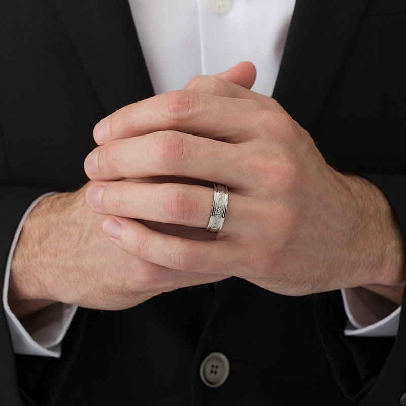 Main Image 3 of Previously Owned - 1/8 CT. T.W. Diamond Comfort-Fit Wedding Band in Stainless Steel