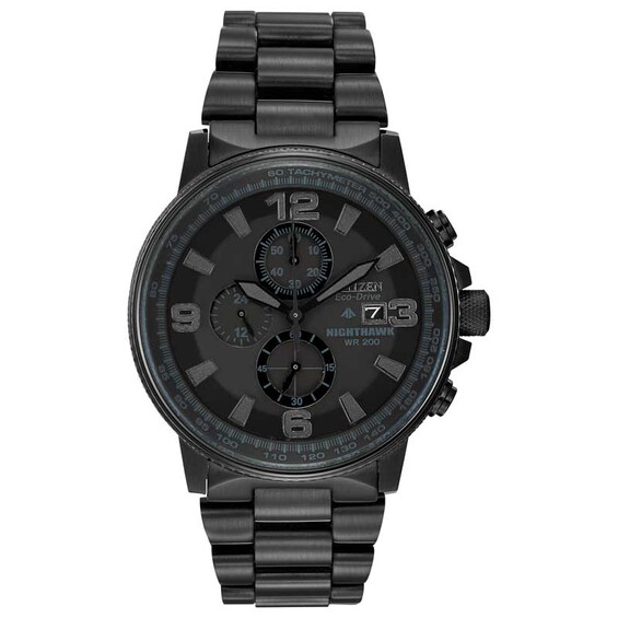 Previously Owned - Men's Citizen Eco-Drive® Nighthawk Chronograph Black IP Watch with Black Dial (Model Ca0295-58E)