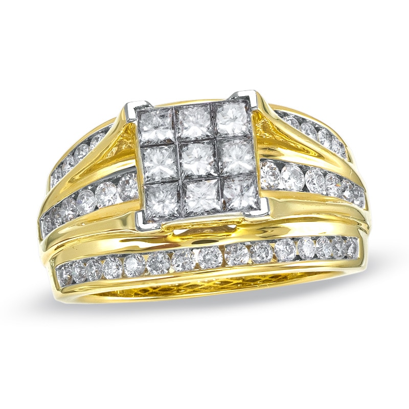 Main Image 1 of Previously Owned - 1-1/2 CT. T.W. Princess-Cut Composite Diamond Engagement Ring in 14K Gold