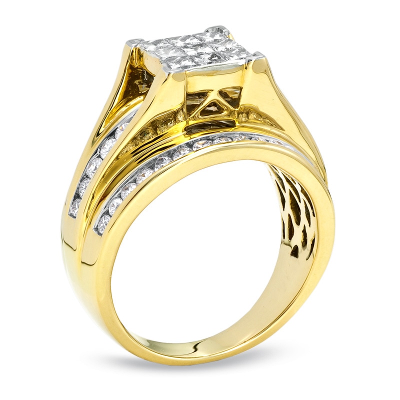 Main Image 2 of Previously Owned - 1-1/2 CT. T.W. Princess-Cut Composite Diamond Engagement Ring in 14K Gold