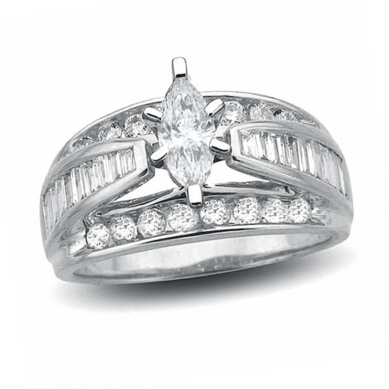 Previously Owned - 1-1/2 CT. T.w. Marquise Diamond Engagement Ring in 14K White Gold