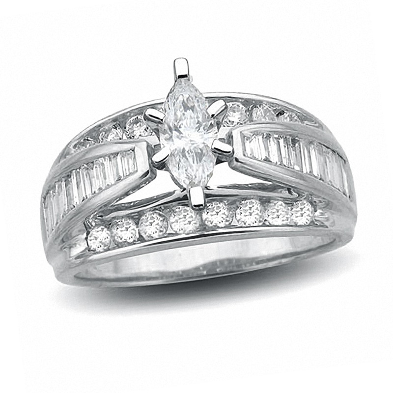 Main Image 1 of Previously Owned - 1-1/2 CT. T.W. Marquise Diamond Engagement Ring in 14K White Gold