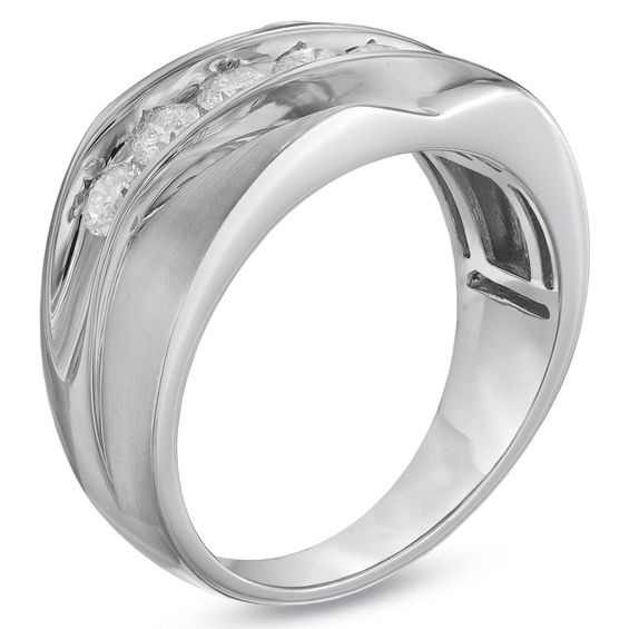 Previously Owned - 1 CT. T.w. Diamond Seven Stone Slant Wedding Band in 10K White Gold