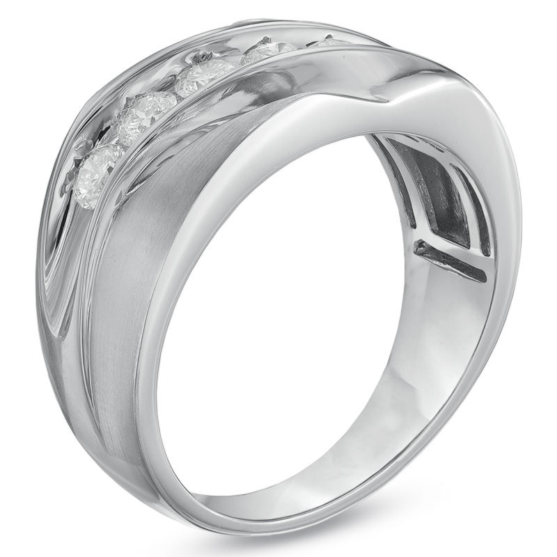 Main Image 2 of Previously Owned - Men's 1 CT. T.W. Diamond Seven Stone Slant Wedding Band in 10K White Gold