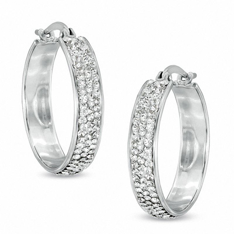 Main Image 1 of Previously Owned - 23mm Crystal Hoop Earrings in Sterling Silver