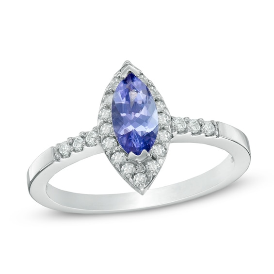 Previously Owned - Marquise-Cut Tanzanite and 1/5 CT. T.w. Diamond Frame Ring in 14K White Gold