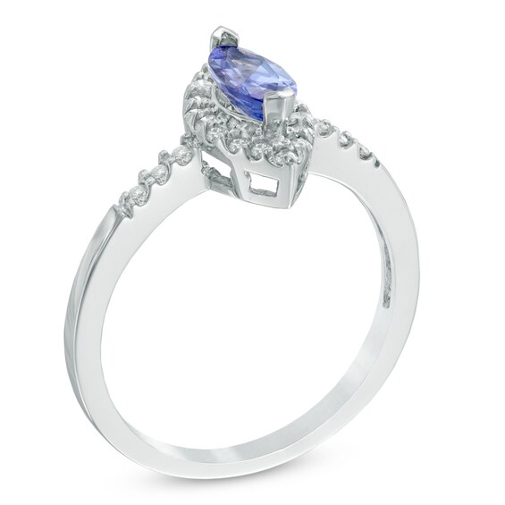 Previously Owned - Marquise-Cut Tanzanite and 1/5 CT. T.w. Diamond Frame Ring in 14K White Gold