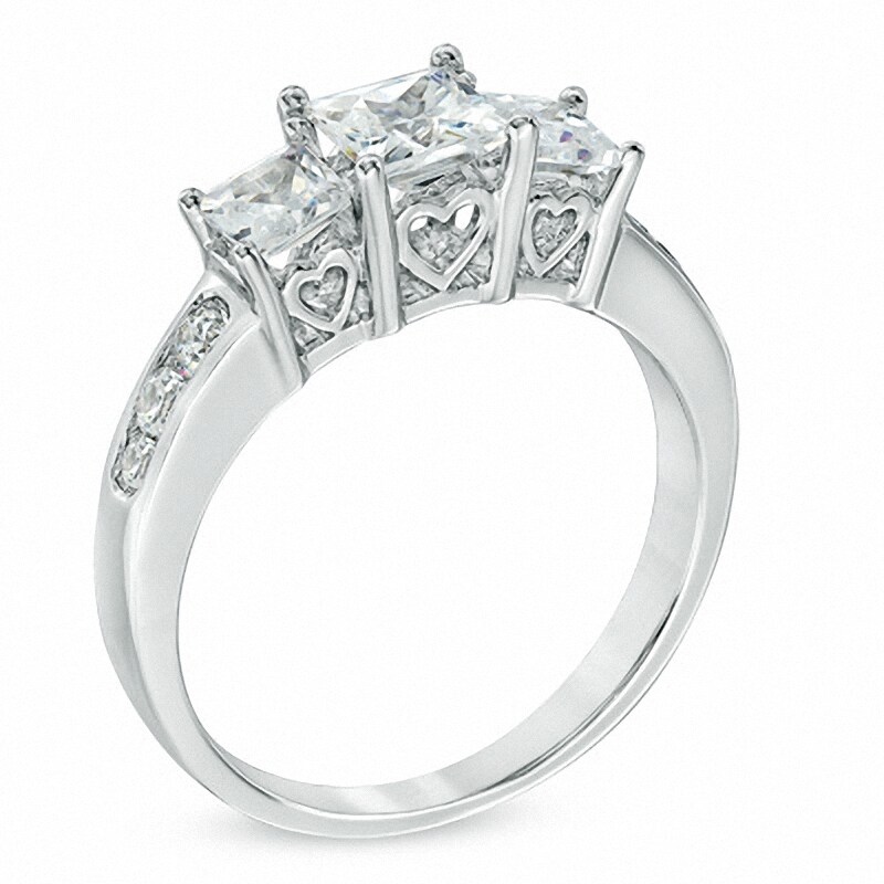 Main Image 2 of Previously Owned - 1-1/2 CT. T.W. Princess-Cut Diamond Past Present Future® Ring in 14K White Gold