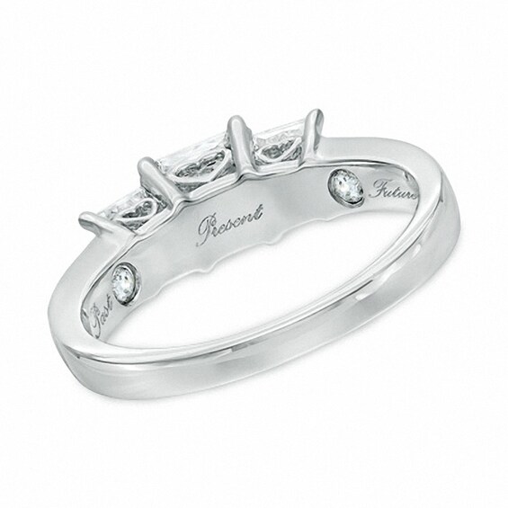 Previously Owned - 1-1/2 CT. T.w. Princess-Cut Diamond Past Present FutureÂ® Ring in 14K White Gold