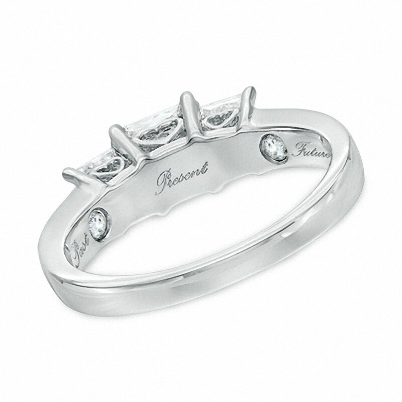 Main Image 3 of Previously Owned - 1-1/2 CT. T.W. Princess-Cut Diamond Past Present Future® Ring in 14K White Gold