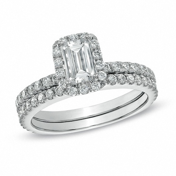 Previously Owned - 1-1/2 CT. T.w. Emerald-Cut Diamond Bridal Set in 14K White Gold (I/I1)
