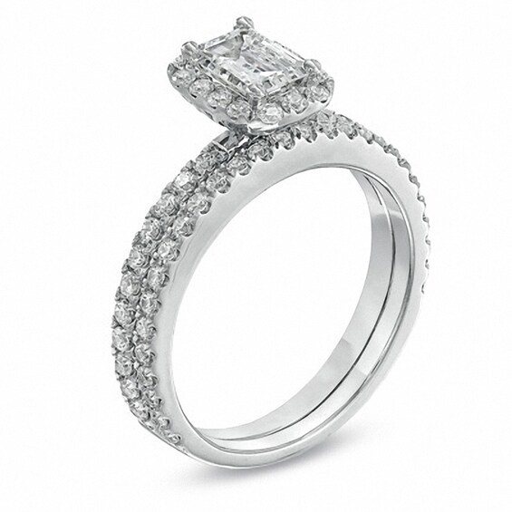 Previously Owned - 1-1/2 CT. T.w. Emerald-Cut Diamond Bridal Set in 14K White Gold (I/I1)