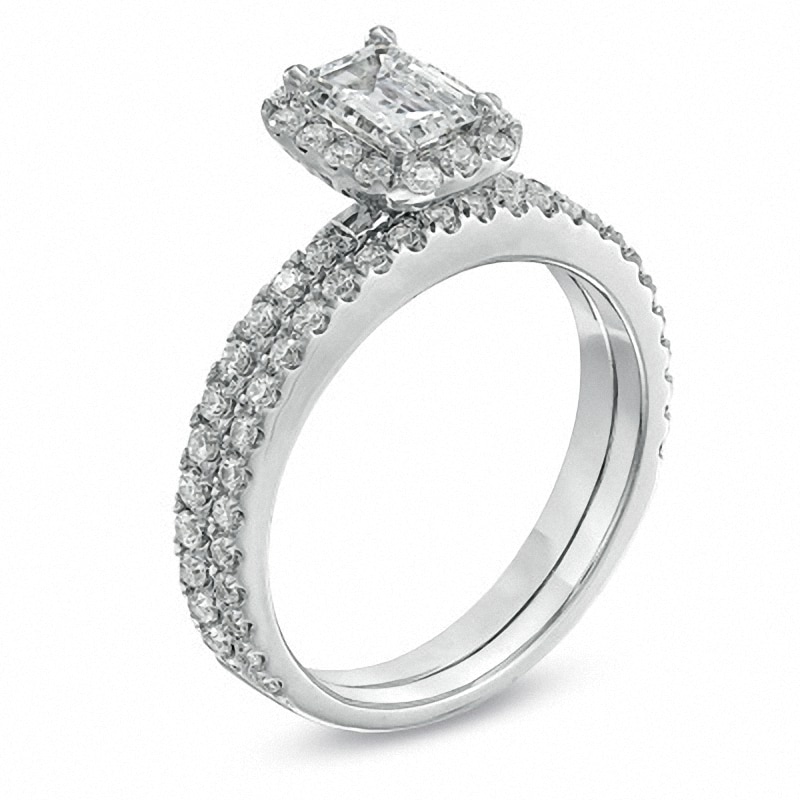 Main Image 2 of Previously Owned - 1-1/2 CT. T.W.  Emerald-Cut Diamond Bridal Set in 14K White Gold (I/I1)