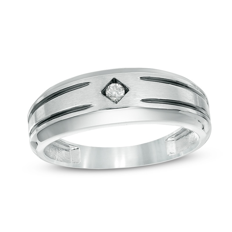 Main Image 1 of Previously Owned - 1/20 CT. Diamond Solitaire Striped Wedding Band in 10K White Gold