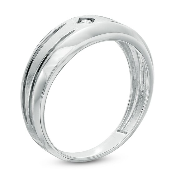 Previously Owned - 1/20 CT. Diamond Solitaire Striped Wedding Band in 10K White Gold