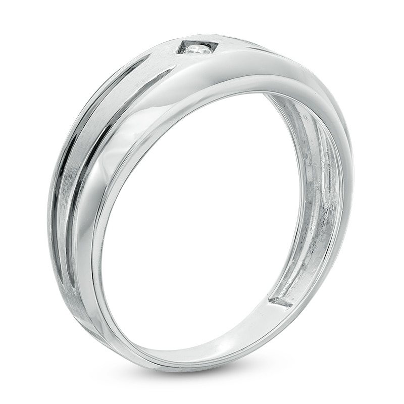 Main Image 2 of Previously Owned - 1/20 CT. Diamond Solitaire Striped Wedding Band in 10K White Gold