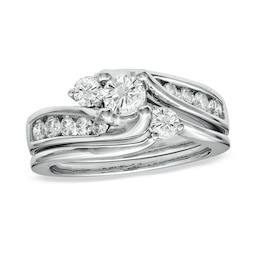 Previously Owned - 1 CT. T.W. Diamond Three Stone Swirl Bridal Set in 14K White Gold