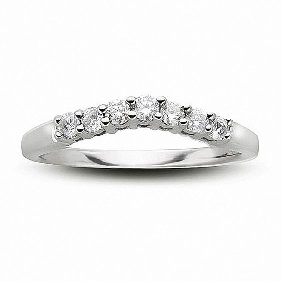 Previously Owned - 1/4 CT. T.w. Diamond Contour Wedding Band in 14K White Gold