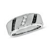 Thumbnail Image 1 of Previously Owned - 1/3 CT. T.W. Enhanced Black and White Diamond Slant Wedding Band in Sterling Silver