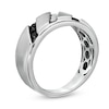 Thumbnail Image 2 of Previously Owned - 1/3 CT. T.W. Enhanced Black and White Diamond Slant Wedding Band in Sterling Silver
