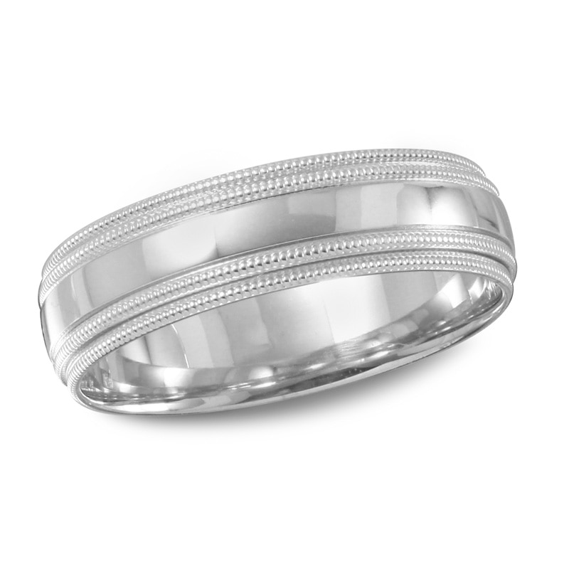 Main Image 1 of Previously Owned - 6.0mm Milgrain Edge Wedding Band in 10K White Gold