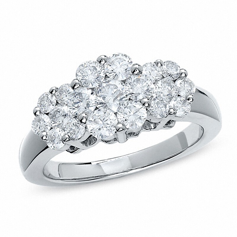 Main Image 1 of Previously Owned - 1-1/2 CT. T.W. Diamond Flower Ring in 14K White Gold