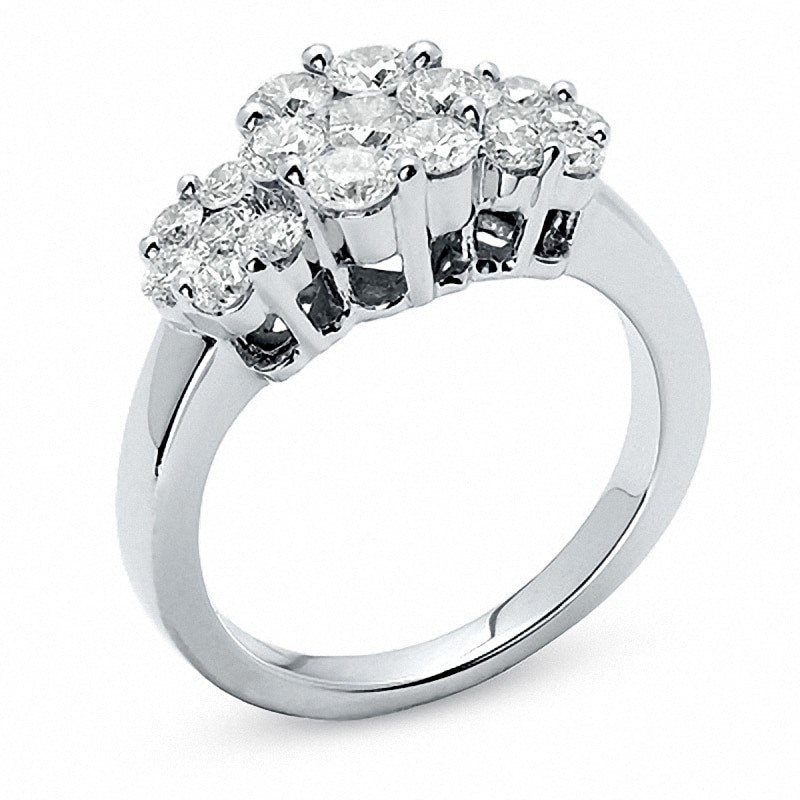 Main Image 2 of Previously Owned - 1-1/2 CT. T.W. Diamond Flower Ring in 14K White Gold