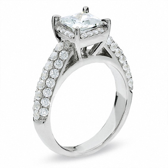 Previously Owned - 2-1/2 CT. T.w. Framed Princess-Cut Diamond Engagement Ring in 14K White Gold