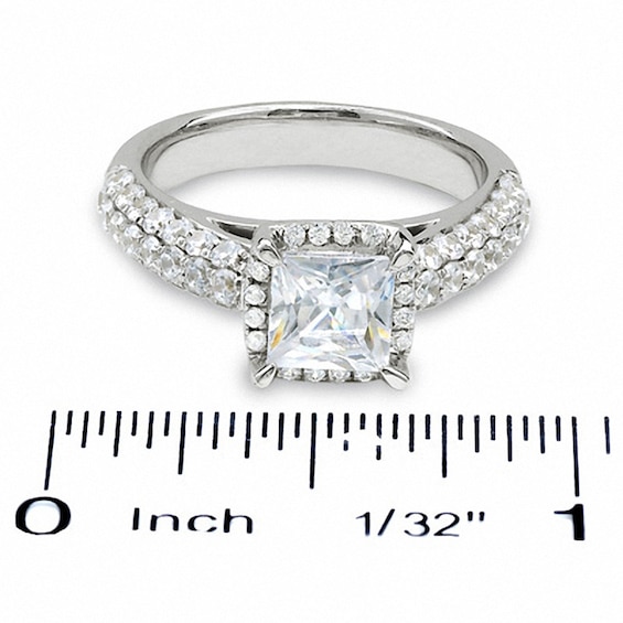 Previously Owned - 2-1/2 CT. T.w. Framed Princess-Cut Diamond Engagement Ring in 14K White Gold
