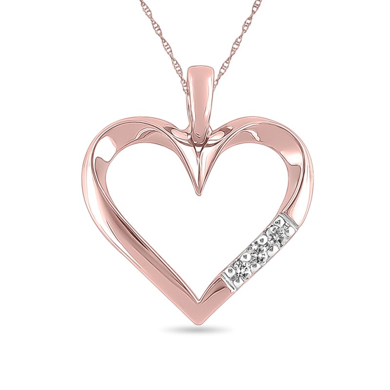 Main Image 1 of Previously Owned - 1/20 CT. T.W. Diamond Three Stone Heart Pendant in 10K Rose Gold