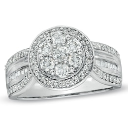 Previously Owned - 1 CT. T.W. Diamond Cluster Frame Ring in 10K White Gold