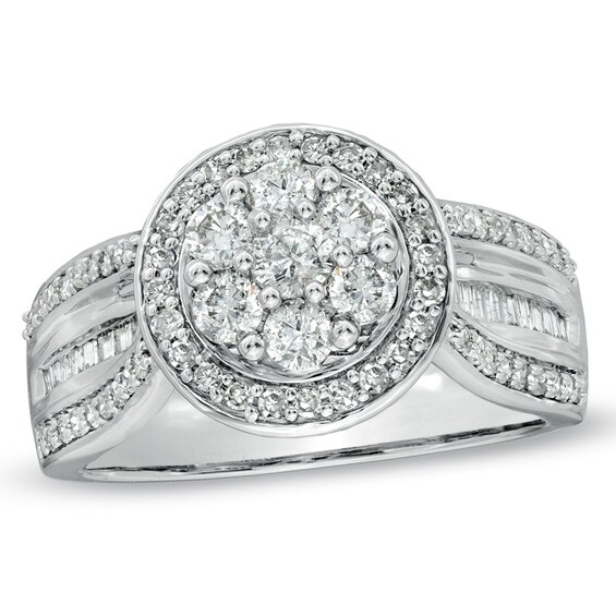 Previously Owned - 1 CT. T.w. Diamond Cluster Frame Ring in 10K White Gold