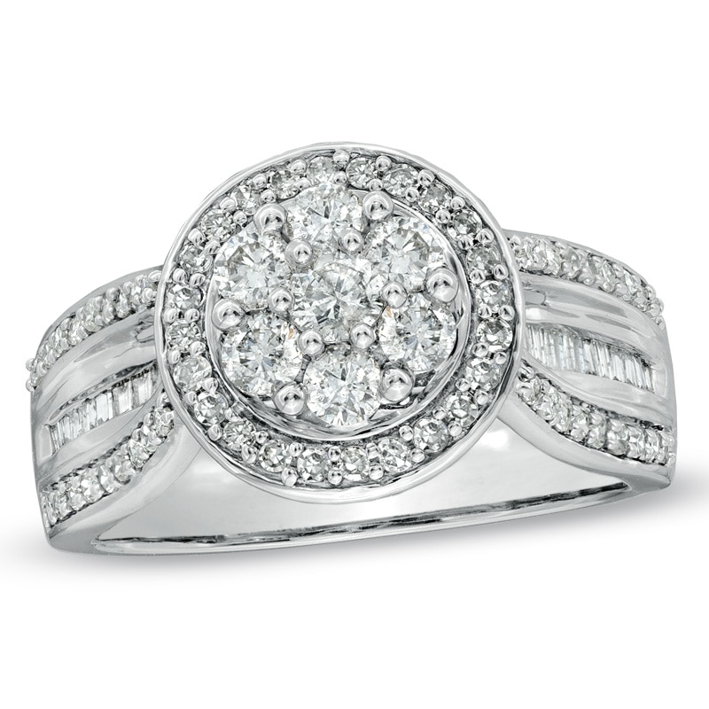 Main Image 1 of Previously Owned - 1 CT. T.W. Diamond Cluster Frame Ring in 10K White Gold