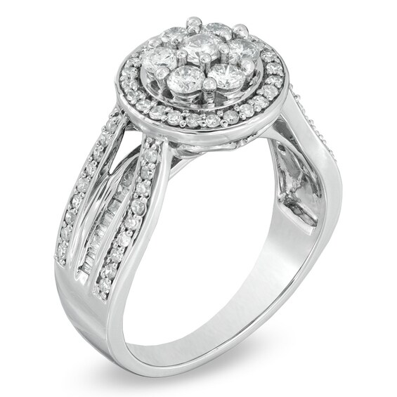 Previously Owned - 1 CT. T.w. Diamond Cluster Frame Ring in 10K White Gold