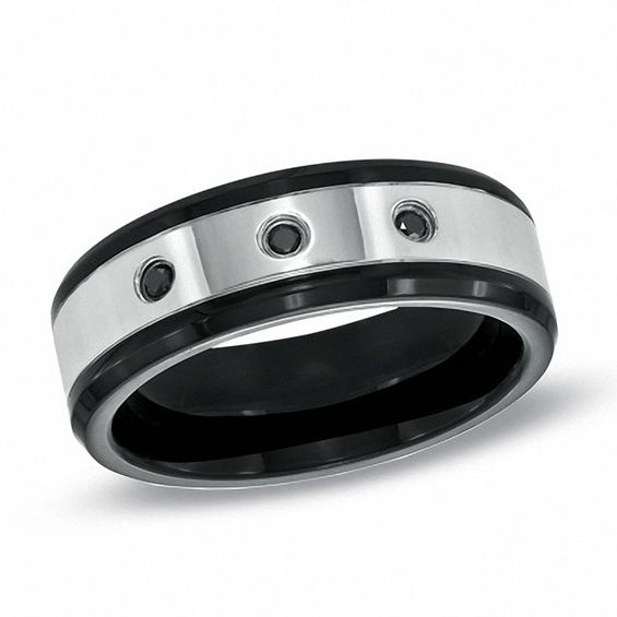 Previously Owned - 1/10 CT. T.w. Black Diamond Comfort Fit Wedding Band in Two-Tone Stainless Steel