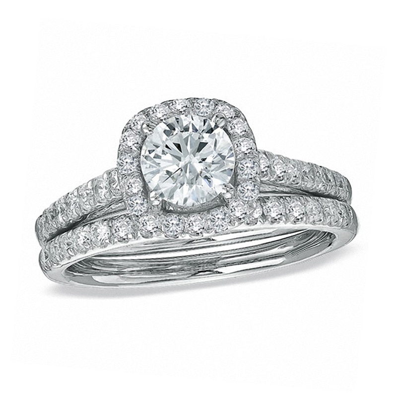 Main Image 1 of Previously Owned - 1-3/4 CT. T.W. Diamond Framed Bridal Set in 14K White Gold