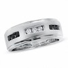 Thumbnail Image 1 of Previously Owned - 1/3 CT. T.W. Enhanced Black and White Diamond Three Channel Band in 14K White Gold