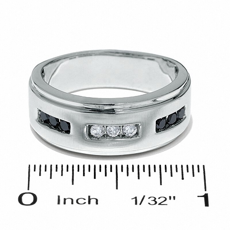 Main Image 3 of Previously Owned - 1/3 CT. T.W. Enhanced Black and White Diamond Three Channel Band in 14K White Gold