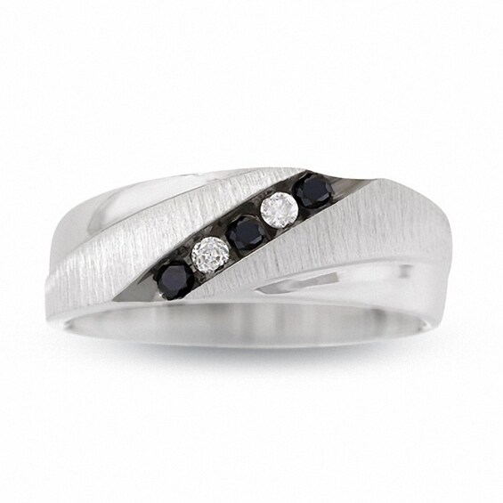 Previously Owned - 1/5 CT. T.w. Enhanced Black and White Diamond Five Stone Band in 10K White Gold