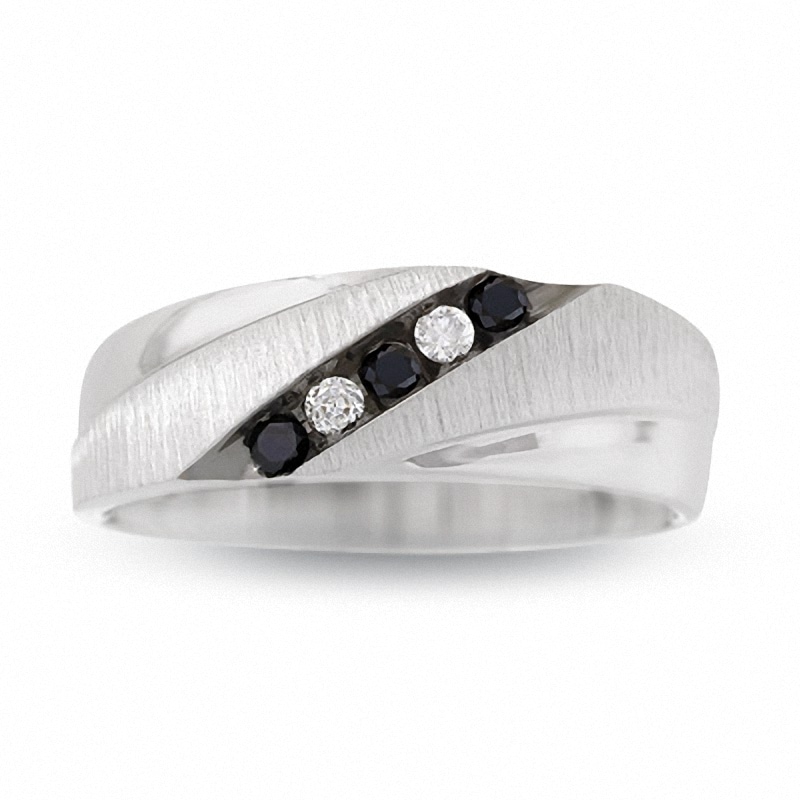 Main Image 1 of Previously Owned - 1/5 CT. T.W. Enhanced Black and White Diamond Five Stone Band in 10K White Gold