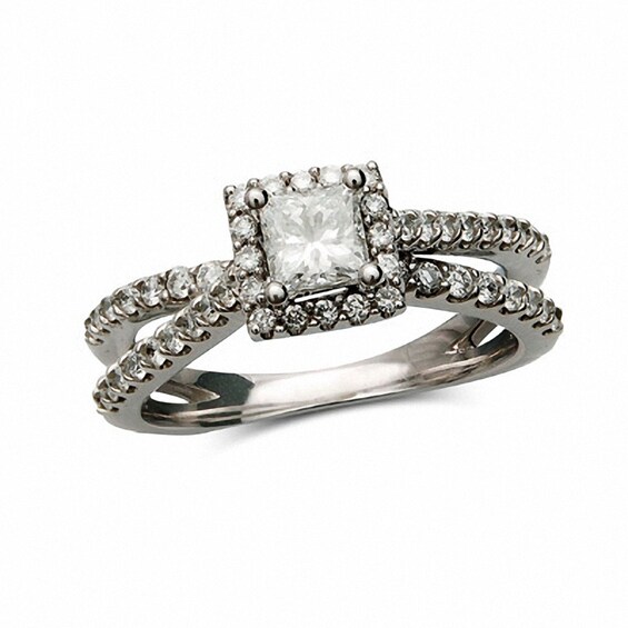 Previously Owned - 1 CT. T.w. Princess-Cut Diamond Frame Split Shank Ring in 14K White Gold