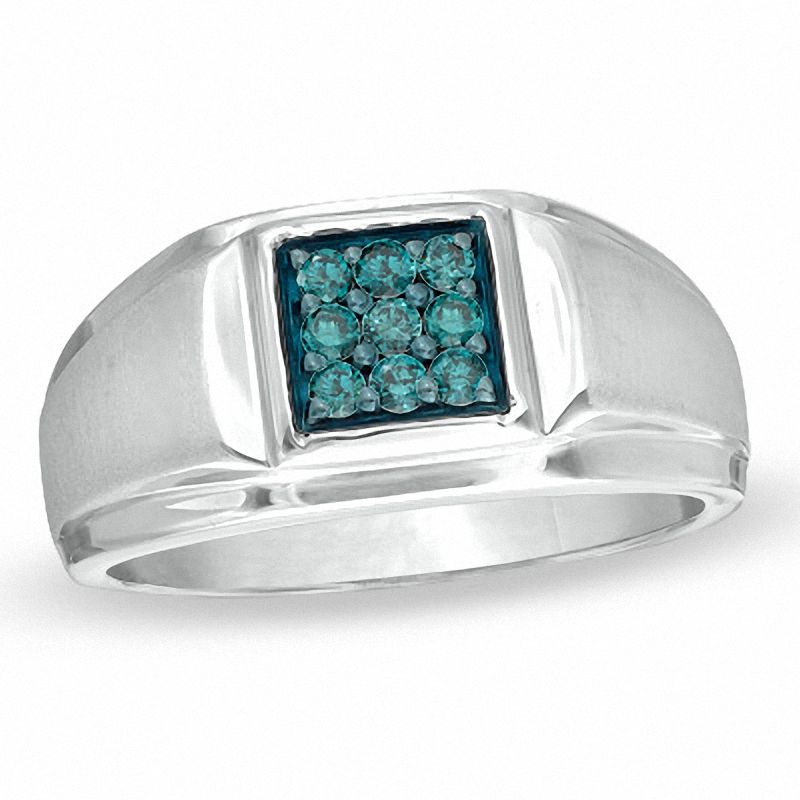 Main Image 1 of Previously Owned - 1/4 CT. T.W. Enhanced Blue Diamond Square Comfort Fit Band in Sterling Silver