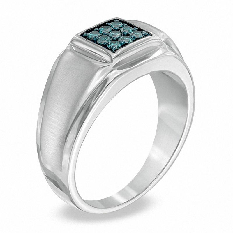 Main Image 2 of Previously Owned - 1/4 CT. T.W. Enhanced Blue Diamond Square Comfort Fit Band in Sterling Silver